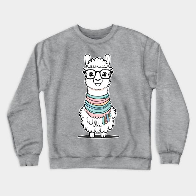 Fashion Llama with Scarf and Glasses Crewneck Sweatshirt by anderleao